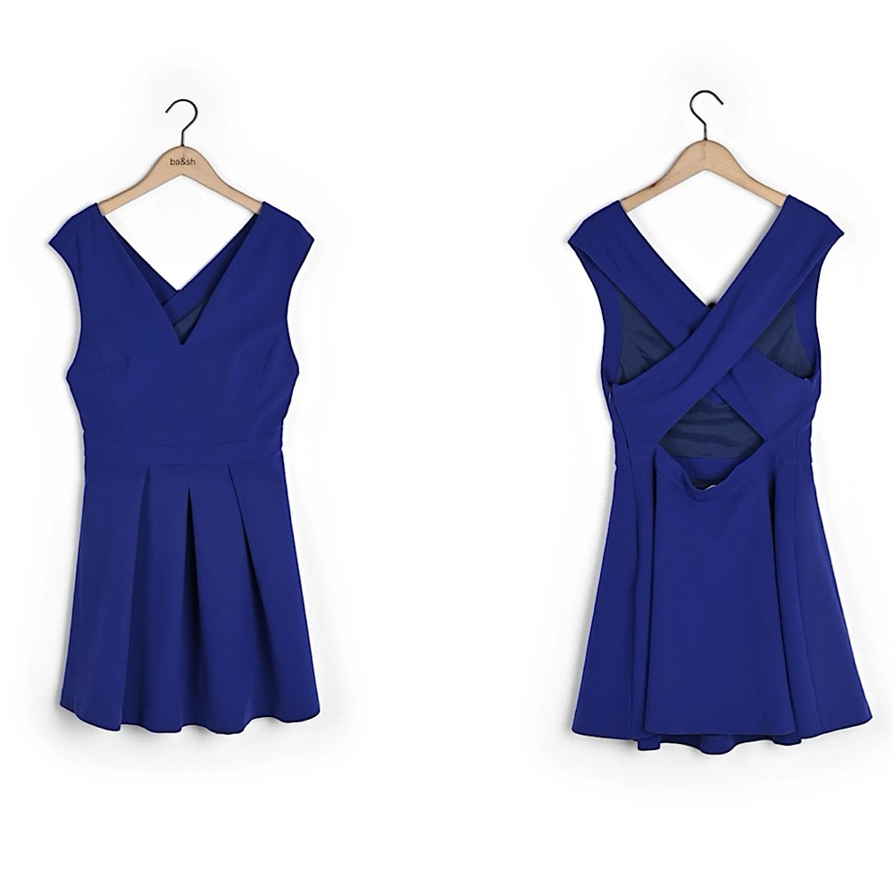 NWOT Rare BA&SH Rima cross back mini dress fit and flare in royal blue sz 0 new
